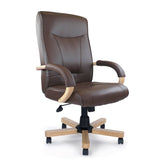 Nautilus Designs Troon High Back Leather Faced Executive Office Chair With Fixed Arms Brown Oak Effect Arms and Base - DPA4750ATG/LBN DD